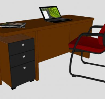 办公桌办公椅和笔记本SU模型下载_sketchup草图大师SKP模型