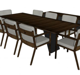 木制8人座餐桌椅和木制床铺SU模型下载_sketchup草图大师SKP模型