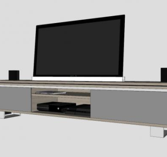 木制简约电视柜电视机SU模型下载_sketchup草图大师SKP模型