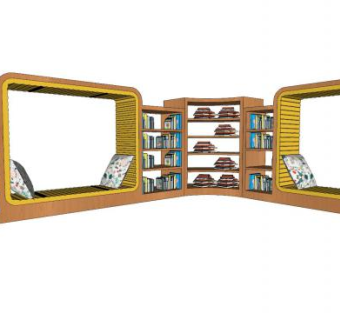 大型木制创意书架SU模型下载_sketchup草图大师SKP模型