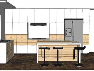 现代开放式厨房带吧台椅SU模型下载_sketchup草图大师SKP模型