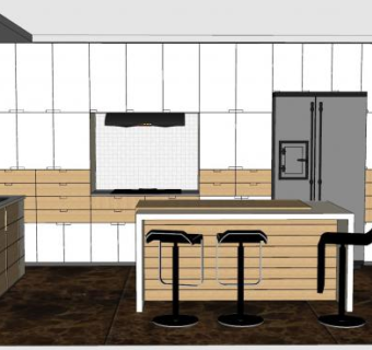 现代开放式厨房带吧台椅SU模型下载_sketchup草图大师SKP模型