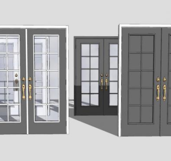 欧式双开门推拉门SU模型下载_sketchup草图大师SKP模型