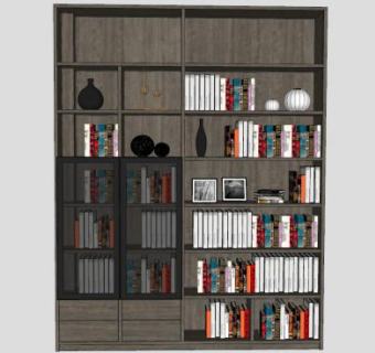 书柜书本工艺品花瓶SU模型下载_sketchup草图大师SKP模型