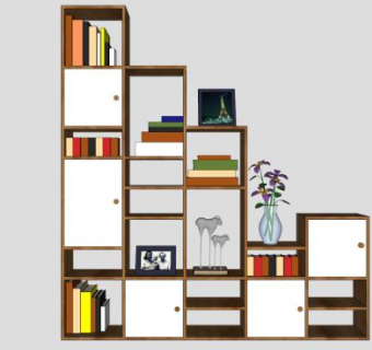 梯柜形状书架书柜SU模型下载_sketchup草图大师SKP模型