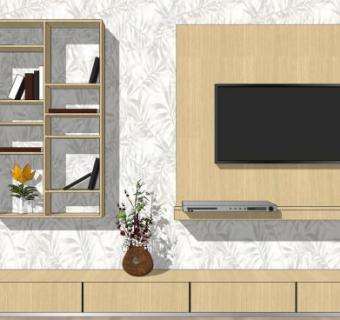 现代简约木制电视柜SU模型下载_sketchup草图大师SKP模型