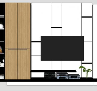 现代电视柜电视背景墙组合SU模型下载_sketchup草图大师SKP模型