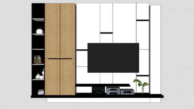 现代电视柜电视背景墙组合SU模型下载_sketchup草图大师SKP模型