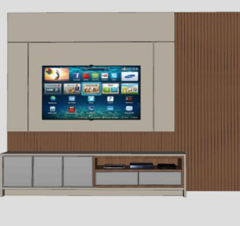木质电视柜背景墙SU模型下载_sketchup草图大师SKP模型
