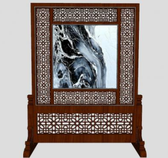 中式房间隔断屏风家具SU模型下载_sketchup草图大师SKP模型