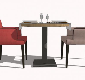 现代西餐厅餐桌椅双人座位SU模型下载_sketchup草图大师SKP模型