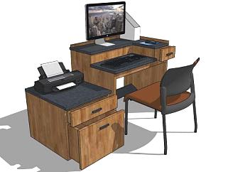 办公桌椅电脑办公设备SU模型下载_sketchup草图大师SKP模型
