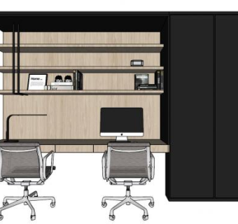 衣柜书桌组合家具SU模型下载_sketchup草图大师SKP模型