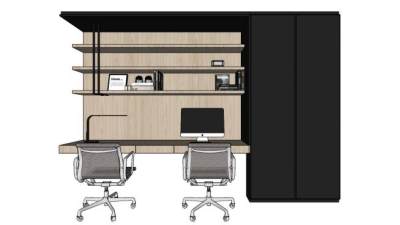 衣柜书桌组合家具SU模型下载_sketchup草图大师SKP模型