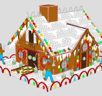 圣诞树下作装饰用的姜饼屋甜品SU模型下载_sketchup草图大师SKP模型