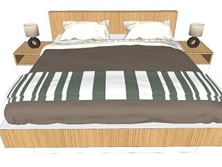 木制板床双人床家具SU模型下载_sketchup草图大师SKP模型