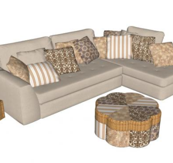 L型沙发家具茶几SU模型下载_sketchup草图大师SKP模型