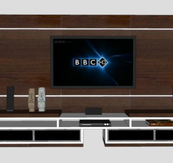 深色电视柜背景墙SU模型下载_sketchup草图大师SKP模型