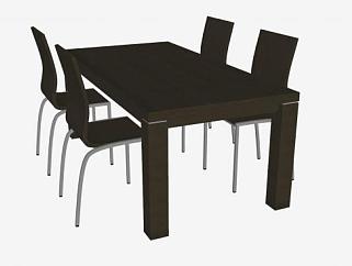 长方形餐桌椅家具SU模型下载_sketchup草图大师SKP模型