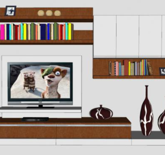 现代板架式电视柜SU模型下载_sketchup草图大师SKP模型