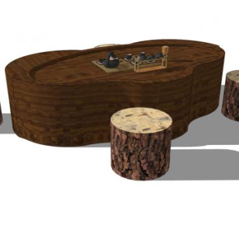 中式茶桌茶具SU模型下载_sketchup草图大师SKP模型