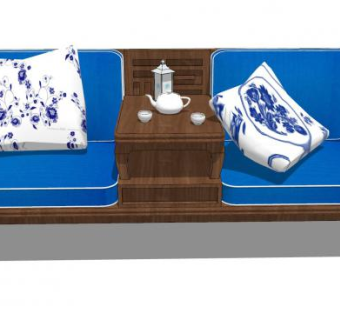 中式罗汉床实木沙发SU模型下载_sketchup草图大师SKP模型