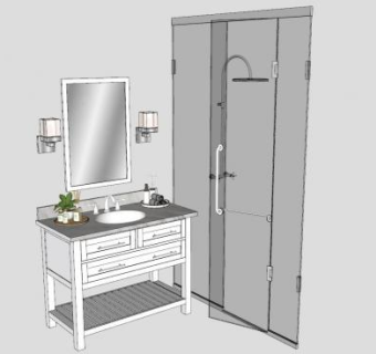 浴室玻璃隔断门和台盆柜SU模型下载_sketchup草图大师SKP模型