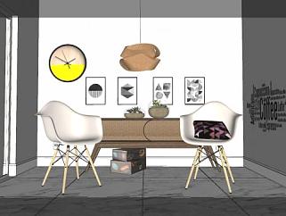 现代椅子<em>边桌</em>家具和时钟吊灯SU模型下载_sketchup草图...