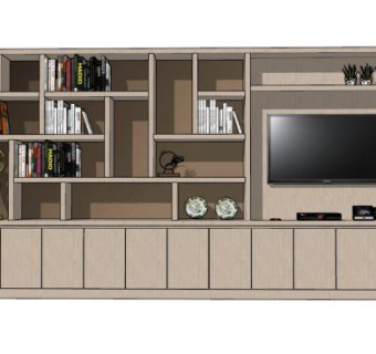 长方形电视组合柜SU模型下载_sketchup草图大师SKP模型