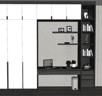 衣柜及书桌组合柜SU模型下载_sketchup草图大师SKP模型