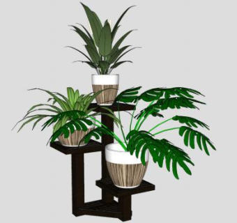 室内花架植物架盆栽SU模型下载_sketchup草图大师SKP模型