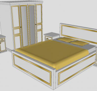 欧简卧室家具床铺衣柜梳妆台SU模型下载_sketchup草图大师SKP模型