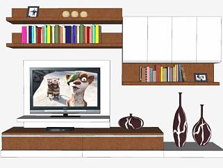 电视背景墙和电视柜SU模型下载_sketchup草图大师SKP模型
