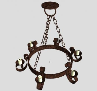 欧式古典蜡烛铁链吊灯SU模型下载_sketchup草图大师SKP模型