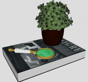 书本放大镜花盆植物SU模型下载_sketchup草图大师SKP模型