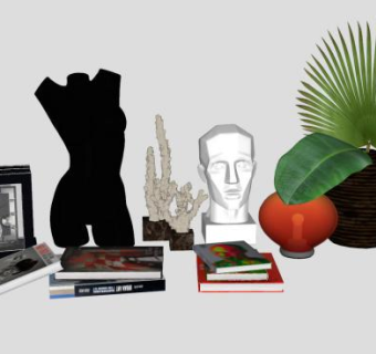 人头像半身像书本花盆装饰SU模型下载_sketchup草图大师SKP模型