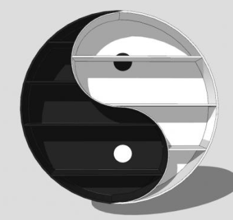 太极阴阳八卦创意书架SU模型下载_sketchup草图大师SKP模型