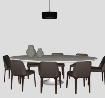 椭圆形餐桌椅吊灯SU模型下载_sketchup草图大师SKP模型