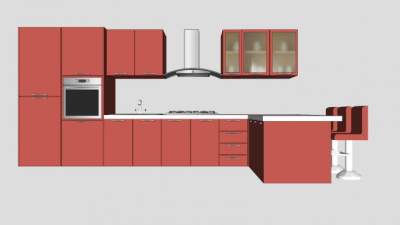 厨房橱柜连接吧台SU模型下载_sketchup草图大师SKP模型