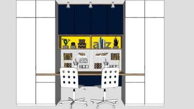 衣柜组合书桌SU模型下载_sketchup草图大师SKP模型