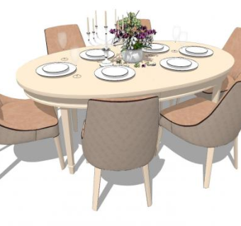 欧式家具餐桌椅SU模型下载_sketchup草图大师SKP模型