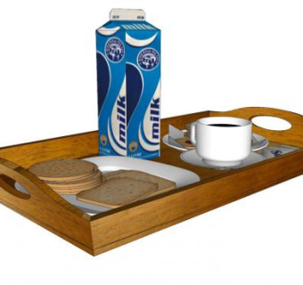 餐盘托盘牛奶饼干食物SU模型下载_sketchup草图大师SKP模型