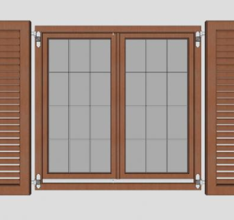 木制百叶玻璃窗户SU模型下载_sketchup草图大师SKP模型