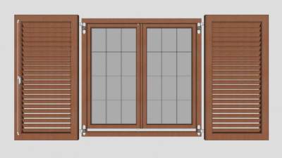 木制百叶玻璃窗户SU模型下载_sketchup草图大师SKP模型