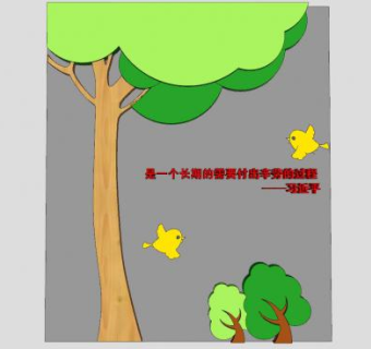 小树小鸟背景墙SU模型下载_sketchup草图大师SKP模型