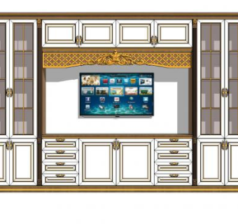欧式电视柜背景墙和组合酒柜SU模型下载_sketchup草图大师SKP模型
