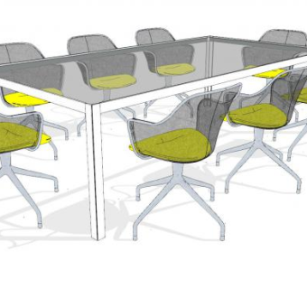 烤漆玻璃8人座会议桌SU模型下载_sketchup草图大师SKP模型