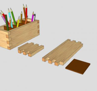 长方形木笔筒铅笔盒SU模型下载_sketchup草图大师SKP模型