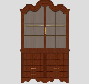 欧式实木书柜柜子SU模型下载_sketchup草图大师SKP模型