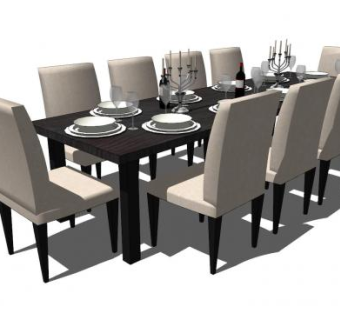 10人坐欧式餐桌椅SU模型下载_sketchup草图大师SKP模型